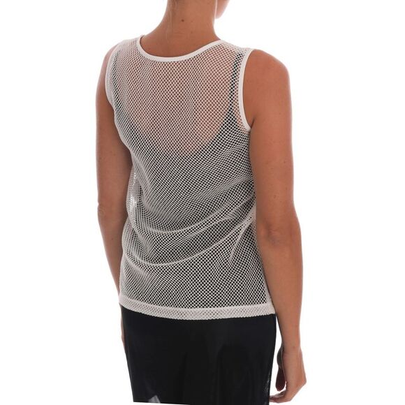 Dolce & Gabbana Mesh Sleeveless Top Round Neck Women White Tops & T-Shirts - Picture 3 of 6